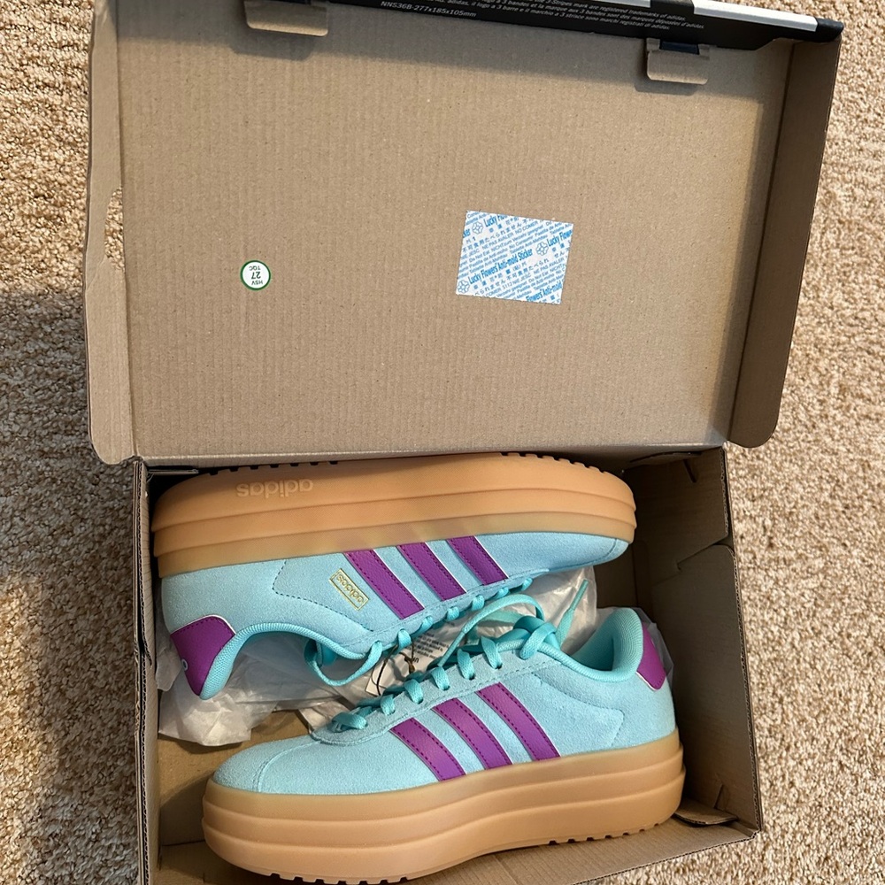 Adidas VL Court Sneakers                    Kids 4/Womens 6  Aqua/Purple/Gum